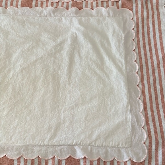 VTG Made in France King size flat sheet + sham set cotton pink scalloped edge - Picture 14 of 16